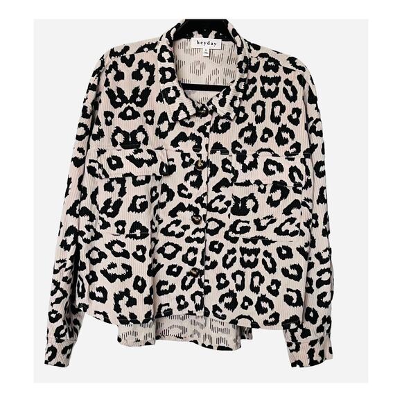 HEYDAY CASUAL BUTTON JACKET, WOMENS, S, BLACK & VERY LIGHT PINK - ANIMAL PATTERN - Picture 1 of 9